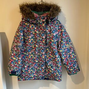 Colorful Floral Kids Jacket with Fur Hood
